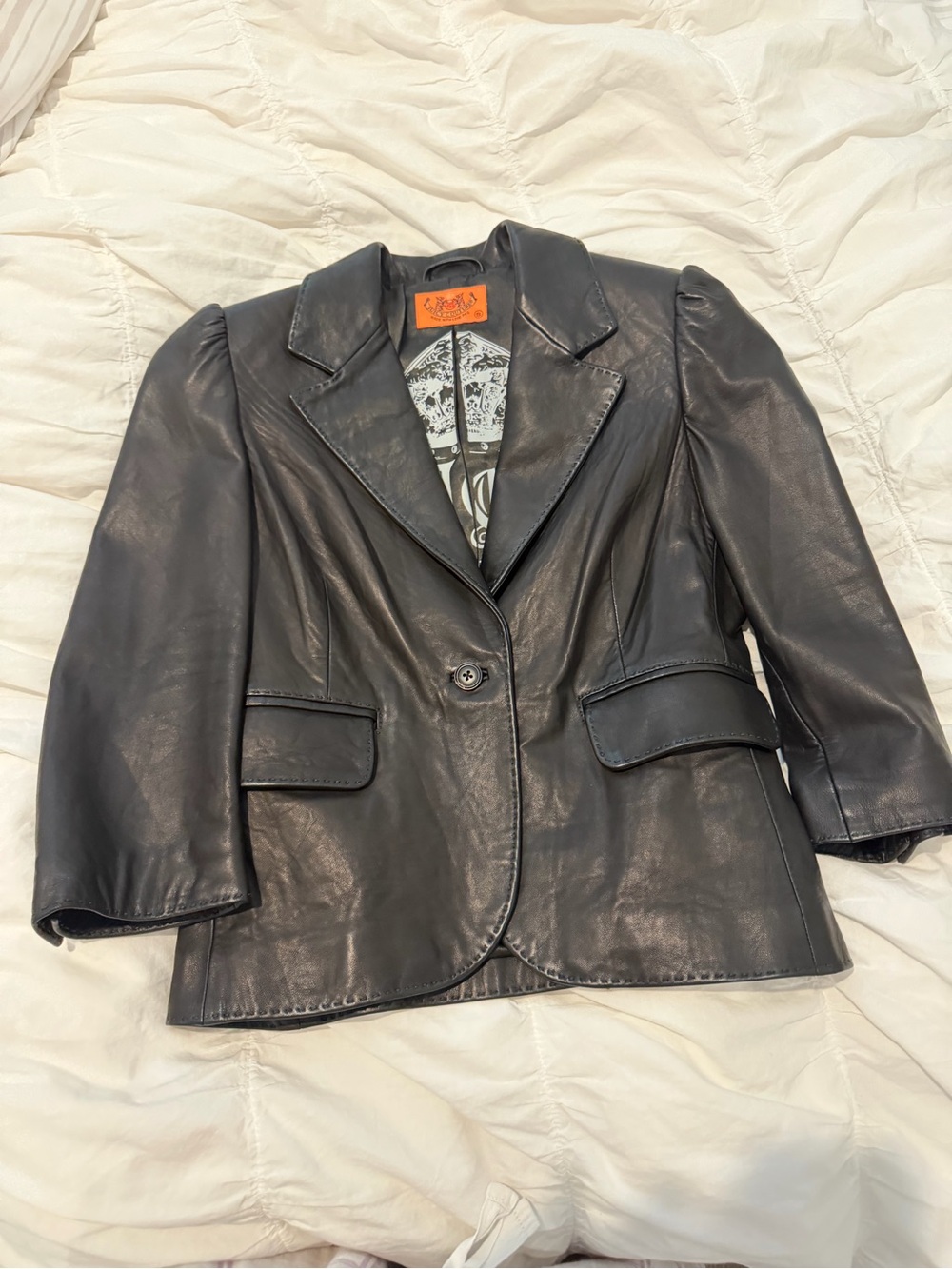 Juicy Couture Womens 100% Calfskin Leather Jacket 3/4 Sleeve